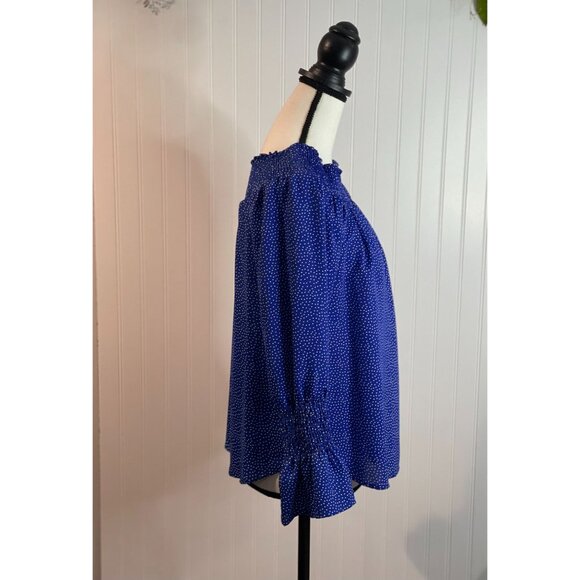 Allison Joy Blue Polka Dot Off-Shoulder Blouse Womens S - Picture 4 of 13